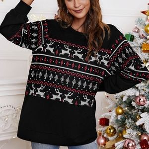 Black and Red Reindeer Pattern Sweater